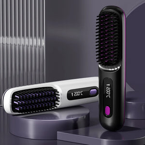 Electric Hair Straightener Brush Ceramic Heating Electric Brush Cordless Anti-Scald Ionic Hot Comb LED Display Hair Straightener