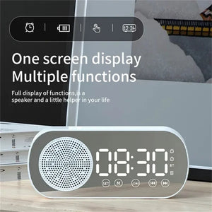 New Desk Speaker Clock Bluetooth Speaker FM Radio Alarm Clock HiFi Sound HD Mirror Screen Support TF Card for Bedroom Clock