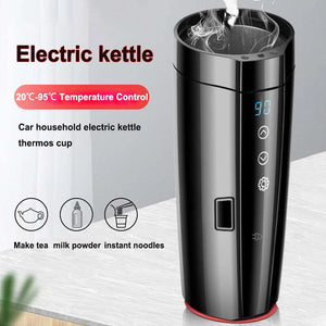 2 in 1 Car Household Electric Kettle Smart Electric Heating Thermos Cup Portable 12V 24V 220V Universal Electric Kettle