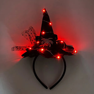 LED Glowing Halloween Witch Hat Hairband Luminous Hair Hoop For Girls Light Up Masquerade Headband Party Hair Accessories