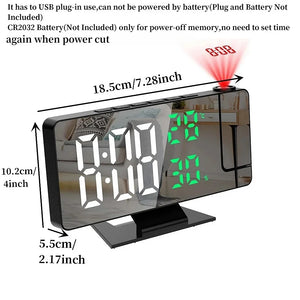 180° Arm Projection Digital Alarm Clock Temperature Humidity Night Mode Snooze 12/24H USB Powered Projector Table LED Clock