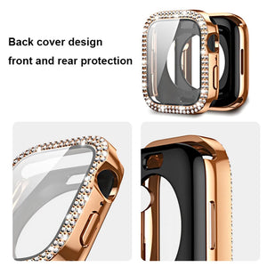 Diamond Case + Back cover For Apple Watch 7 8 45mm 41mm 49mm 44mm 40mm Glass Screen Protector Cover Bumper iWatch 4 5 SE 6 Ultra - Stereotech