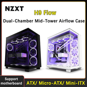 NZXT H9 FLOW Dual-Chamber Mid-Tower Airflow Case Three-sided 360° water-cooled sea view room tempered glass side panel PC gamer