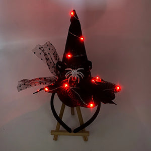 LED Glowing Halloween Witch Hat Hairband Luminous Hair Hoop For Girls Light Up Masquerade Headband Party Hair Accessories