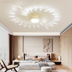 Led Firework Chandelier Dimmable For Living Room Bedroom Milk Yellow Ceiling Chandelier Dining Room LED Ceiling Lamp With Remote