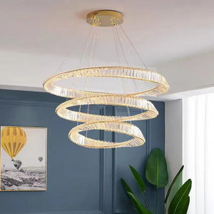 Modern Living Room Led Dimmable Pendant Lights Luxury Gold Irregular Ring K9 Crystal Pendant Lamp Led Luminarias Lamp Fixtures