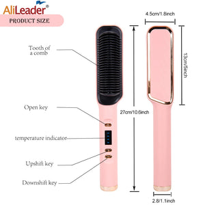 Multifunctional White Pink Ionic Hair Straightener Brush Fast Heating Curler Straightener Comb Styler Electric Fast Heating Comb