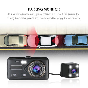 HD 1080P Car DVR Dashcam Video Recorder Rear View Camera 170° Wide Angle Dual Lens 4 Inch Touch Screen Dash Cam Black Box