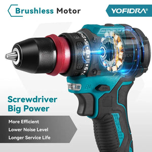 YOFIDRA 2 in1 Brushless Electric Screwdriver Hammer Cordless Drill Impact Multifunctional Power Tool  For Makita 18V Battery