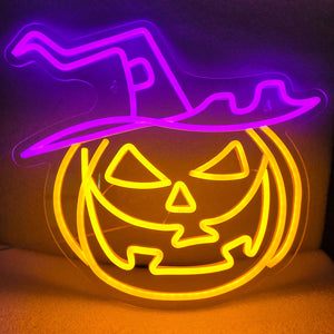 Halloween Neon Sign Pumpkin Lantern Led Light Up Signs USB Powered Halloween Party Decor Spooky Boo Neon Sign Wall Decor Gift