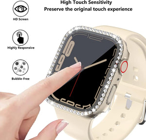 Glass+Watch Cover for Apple Watch 45mm 41mm 40mm 44mm 38mm 42mm Bling Case Diamond Bumper Protector for iwatchSE 9 8 7 6 5 4 3 2 - Stereotech