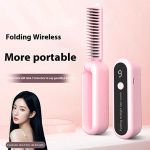 2 In 1 Wireless Professional Hair Straightener Curler Heating Tools Brush Curling Fast Styling Ion Comb Straightening Negat