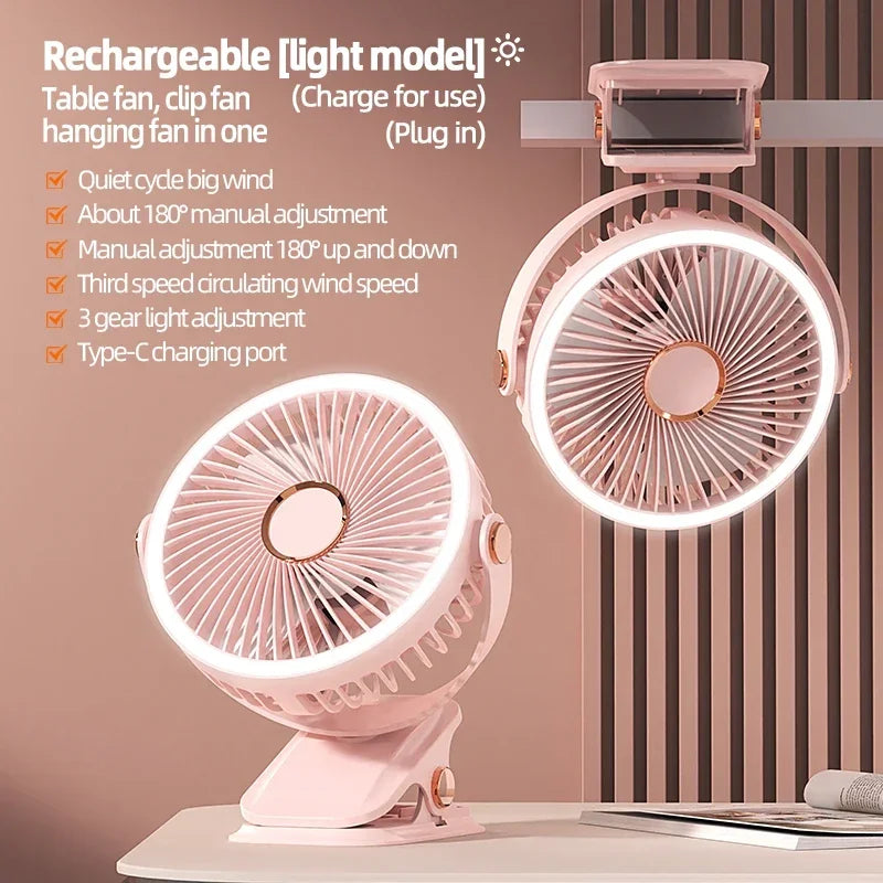 8000mAh Camping Fan Rechargeable Desktop Portable Air Circulator Wireless Ceiling Electric Fan With LED Light Clip on Home Fan