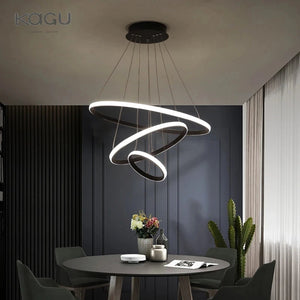 Modern Pendant Lamp Led Rings Circle Ceiling Hanging Chandelier Black Loft Living Dining Room Kitchen Indoor Lighting Fixture