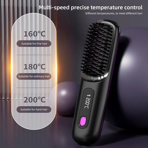 Hair Straightener Brush USB Rechargeable Cordless Negative Ions Hot Brush Electric Fluffy Curly Hair Styling Detangling Comb