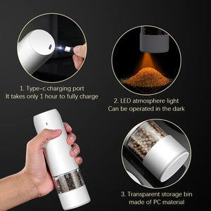 Grinders Herb Grinder Pepper Electric Salt and Pepper Grinder Food Crusher Kitchen Accessories Spice Black Tools Gadgets Dining - Stereotech