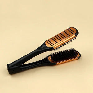 Pro Hairdressing Straightener Nylon Hair Straightening Double Brushes V Shape Comb Clamp Not Hurt Styling Tools DIY Home