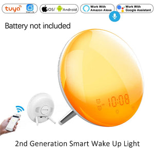 WiFi Tuya Smart Life Wake Up Light Alarm Clock Wireless Remote Control Sunrise Sunset Simulation 4 Alarm Clock Alexa Google Home