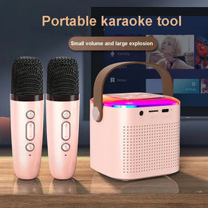 Y1 Microphone Karaoke Machine Bluetooth Speaker 5.3 System with 2 Wireless Mic RGB Light Home Family Singing Speaker Kid Gift