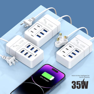 35W Type C USB Plug 6 Ports Power Strip Charger Station USB Splitter Fast Charger Phone Charging Plug For iPhone Xiaomi Samsung