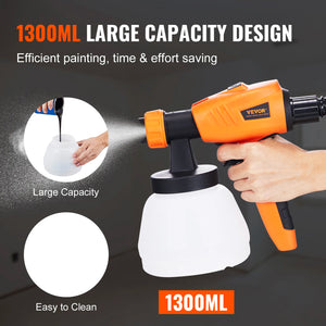 VEVOR HVLP Paint Sprayer 500W/1300W Electric Spray Paint Gun with Air Hose 1300ml Container HVLP Spray Gun for House Painting