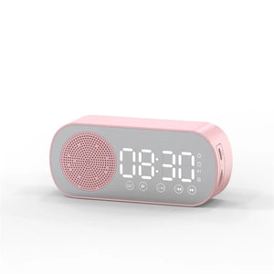 New Desk Speaker Clock Bluetooth Speaker FM Radio Alarm Clock HiFi Sound HD Mirror Screen Support TF Card for Bedroom Clock