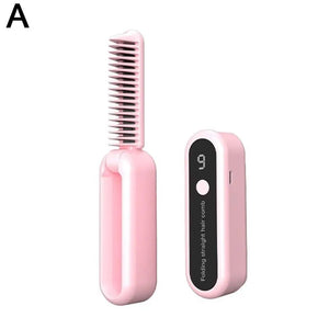 2 In 1 Wireless Professional Hair Straightener Curler Heating Tools Brush Curling Fast Styling Ion Comb Straightening Negat