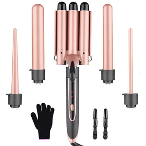 5 in 1 Curling Wand Sets with 3 Barrel Hair Waver, Dual Voltage , Instant Heating, Temp Adjustment ,Hair Crimper Iron for Women