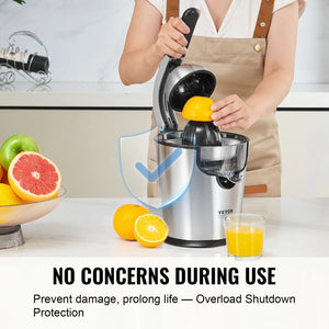 VEVOR Electric Citrus Juicer Orange Juice Squeezer with Two Size Juicing Cones 300W Stainless Steel Orange Juice Maker