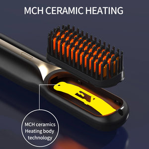 Hot Comb Hair Straightener Electric Heating Comb Fast Heating Portable Travel Anti-Scald Beard Straightener Curling Hot Comb