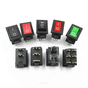 100pcs KCD1 4Pin 2Pin 3Pin 21*15mm ON-OFF Black Boat Car Rocker Switch 6A/250V 10A/125V AC With Red Green Light Switch