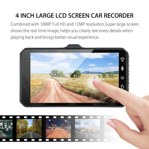 HD 1080P Car DVR Dashcam Video Recorder Rear View Camera 170° Wide Angle Dual Lens 4 Inch Touch Screen Dash Cam Black Box