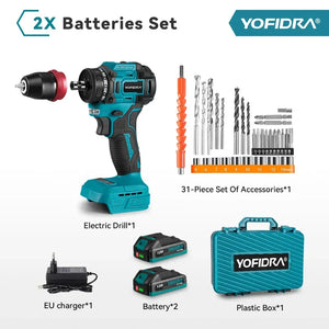 YOFIDRA 2 in1 Brushless Electric Screwdriver Hammer Cordless Drill Impact Multifunctional Power Tool  For Makita 18V Battery