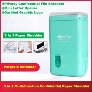 Handheld 3 In 1 Electric Paper Shredder Inozto BOMS10 Shredded Paper +Garbled Ink Stamp+Letter Opener File for Protects Privacy