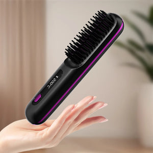 Electric Hair Straightener Brush Ceramic Heating Electric Brush Cordless Anti-Scald Ionic Hot Comb LED Display Hair Straightener