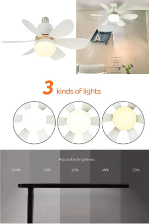 Socket Fan Lamp E27 Base Wireless Remote Control LED Bulb Ceiling Fan Replacement for Bedroom Living Room Kitchen Balcony - Stereotech