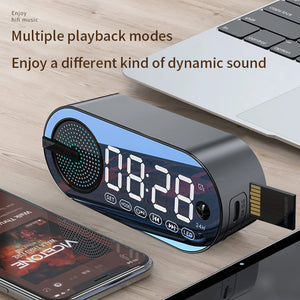 USB Charging Radio Alarm Clock RGB Portable Bluetooth Speaker FM Large Display Mute Mirror Digital Bedroom Room Office Decktop