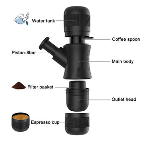 Portable mini hand pressure coffee machine