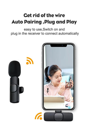 Wireless Lavalier Microphone Audio Video Recording Mini Microphone for iPhone Android Phone Live Broadcast Gaming Mic Portable