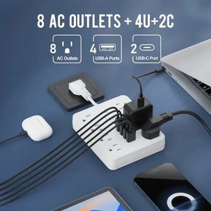 US Ports 14 in 1 Multi-function Bar Plug USB Porous PD Fast Charge Aocket Fireproof Desktop Charging Station