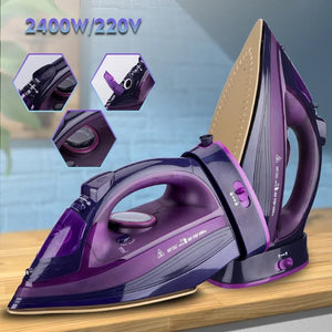 Wireless Steam Iron Handheld 5-speed Adjustable Ironing Machine Portable Ceramic Bottom Plate 2400W European Standard - Stereotech