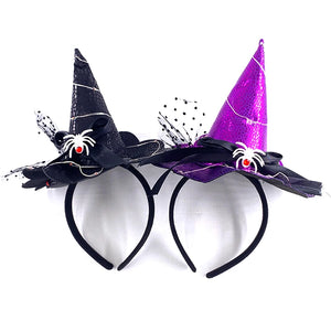 Halloween Headband Lace Witch Hat Shape Hair Hoop For Girls Women LED Glowing Headwear Masquerade Party Hair Accessories