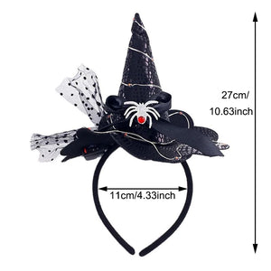 LED Glowing Halloween Witch Hat Hairband Luminous Hair Hoop For Girls Light Up Masquerade Headband Party Hair Accessories