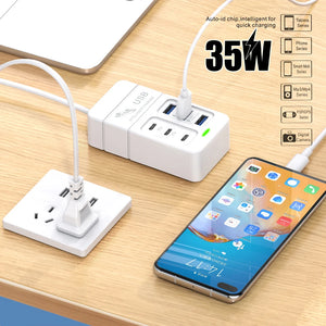 35W Type C USB Plug 6 Ports Power Strip Charger Station USB Splitter Fast Charger Phone Charging Plug For iPhone Xiaomi Samsung