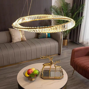 Modern Living Room Led Dimmable Pendant Lights Luxury Gold Irregular Ring K9 Crystal Pendant Lamp Led Luminarias Lamp Fixtures