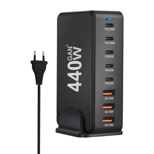 440W Desktop GaN Quick PD Charger 8 Ports USB Type C USA EU AUS UK Plug Adapter Mobile Phone Laptop PC Charging Dock Stand