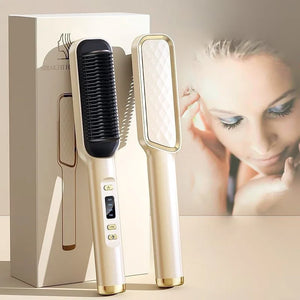 Electric Hot Comb Hair Straightener Brush  2 in 1 Mini Hair Straightener And Curler Fast Heating Temperature Adjustable