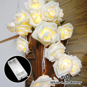 1.5/3m LED Rose Flower String Lights Battery Garland Artificial Bouquet Foam Fairy Lights For Valentine's Day Wedding Decoration