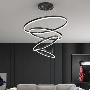 Modern Chandelier Led Ring Circular Ceiling Pendant Light Black Loft Living Dining Kitchen Interior Lighting Fixtures