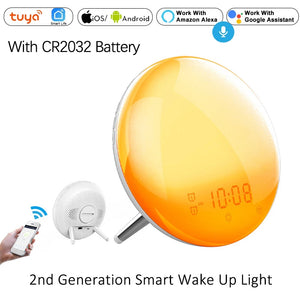 WiFi Tuya Smart Life Wake Up Light Alarm Clock Wireless Remote Control Sunrise Sunset Simulation 4 Alarm Clock Alexa Google Home